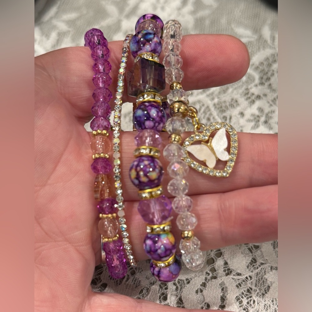 Purple and Gold Beaded Bracelet Set (4) - Picture 3 of 3